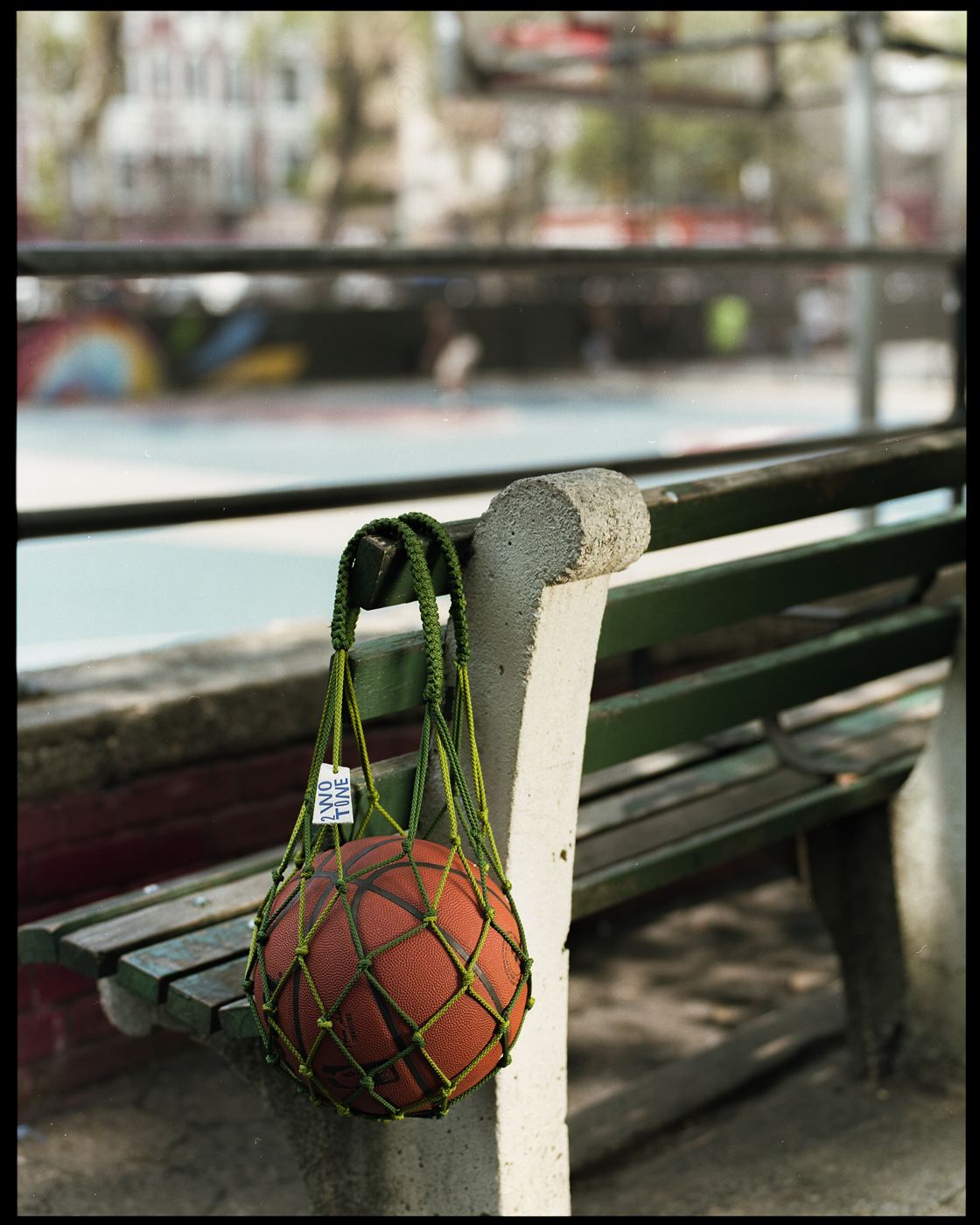 Bag hung on a park bench