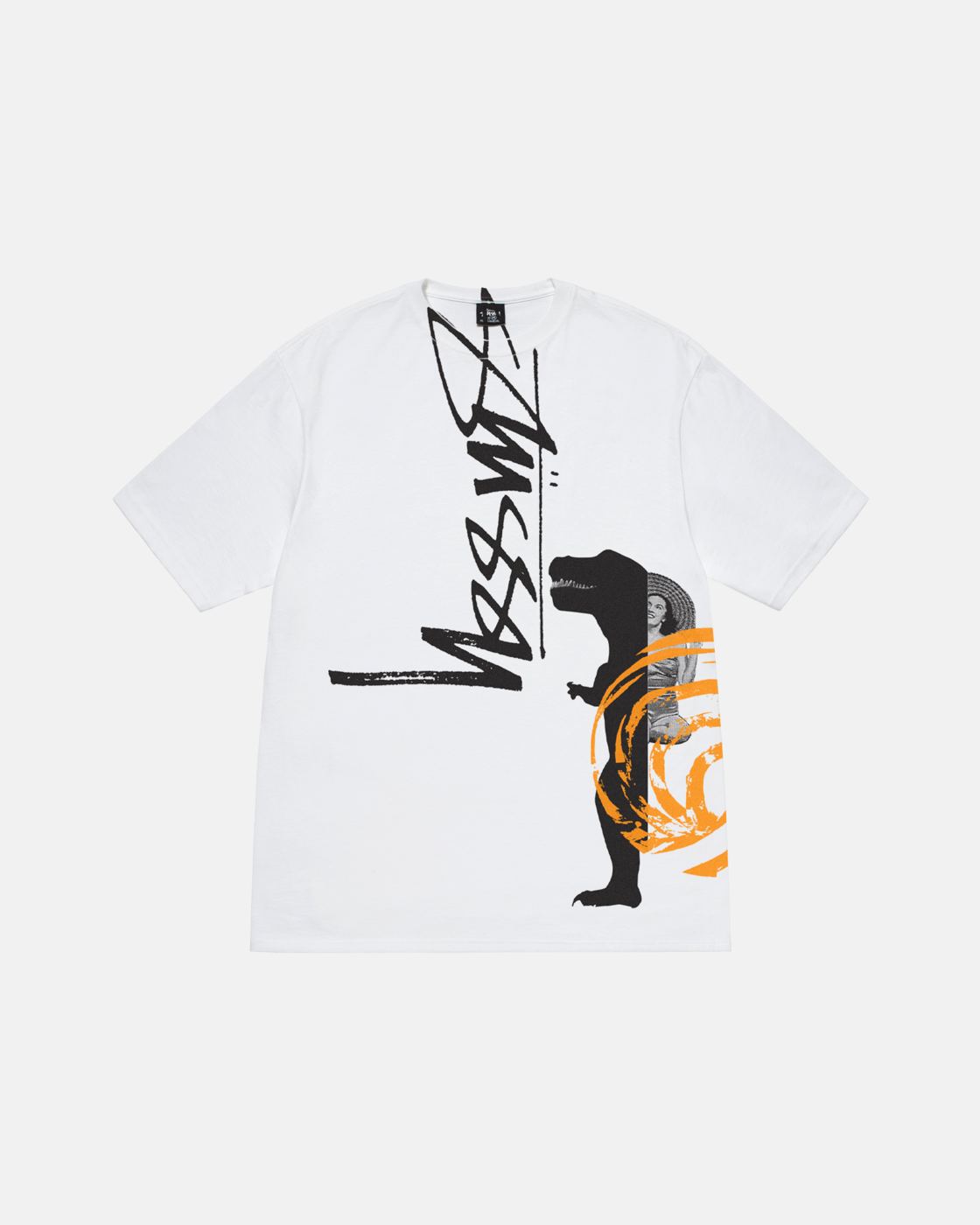 White tee with dinosaur print